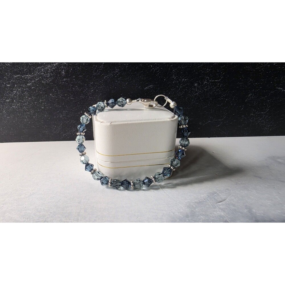 925 Sterling Silver Blue Crystal Beaded Bracelet Vintage